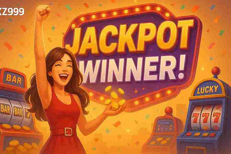 ogador comemorando jackpot no KZ999 Cassino